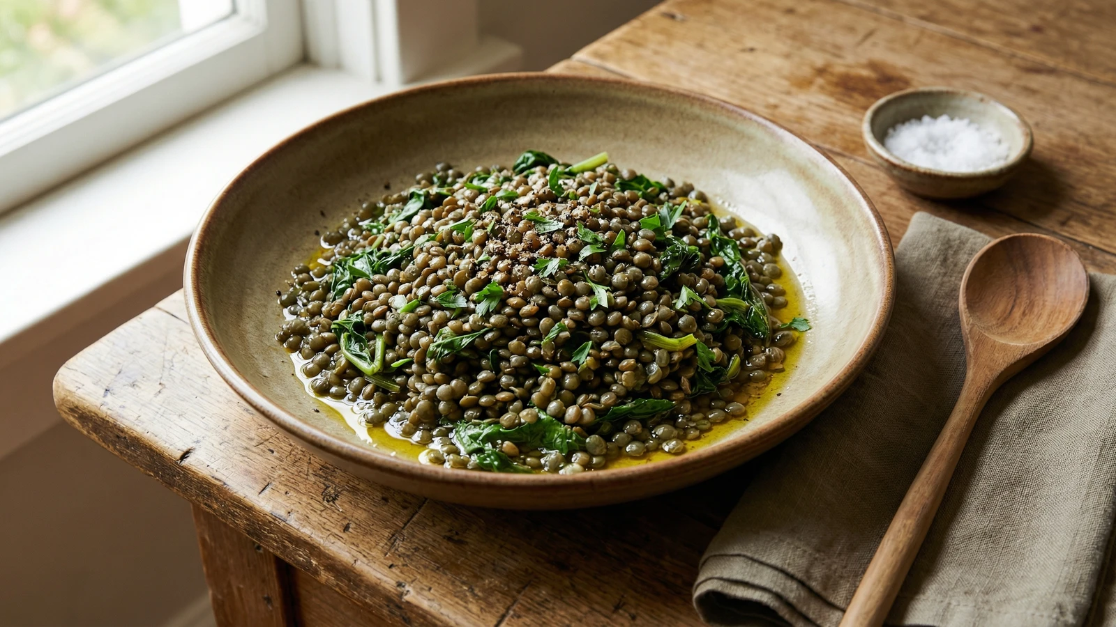 Warm Lentils with Garden Greens
