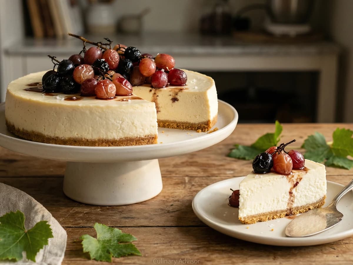 Mascarpone Cheesecake with Roasted Grapes - Chef Ally