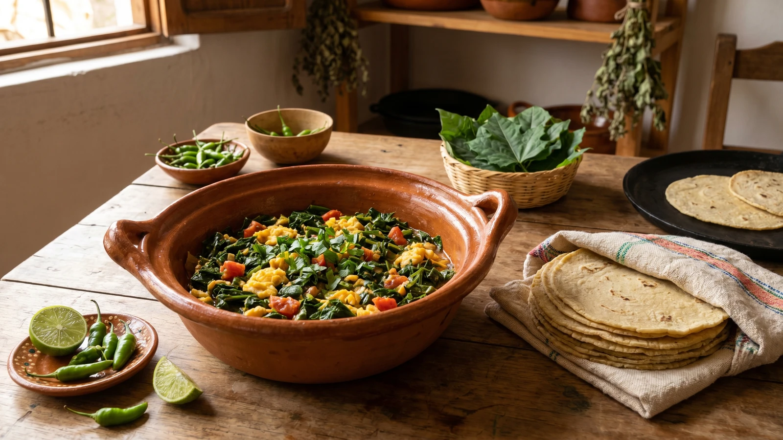 Tabasco Chaya with Eggs and Tomato (Chaya Guisada)