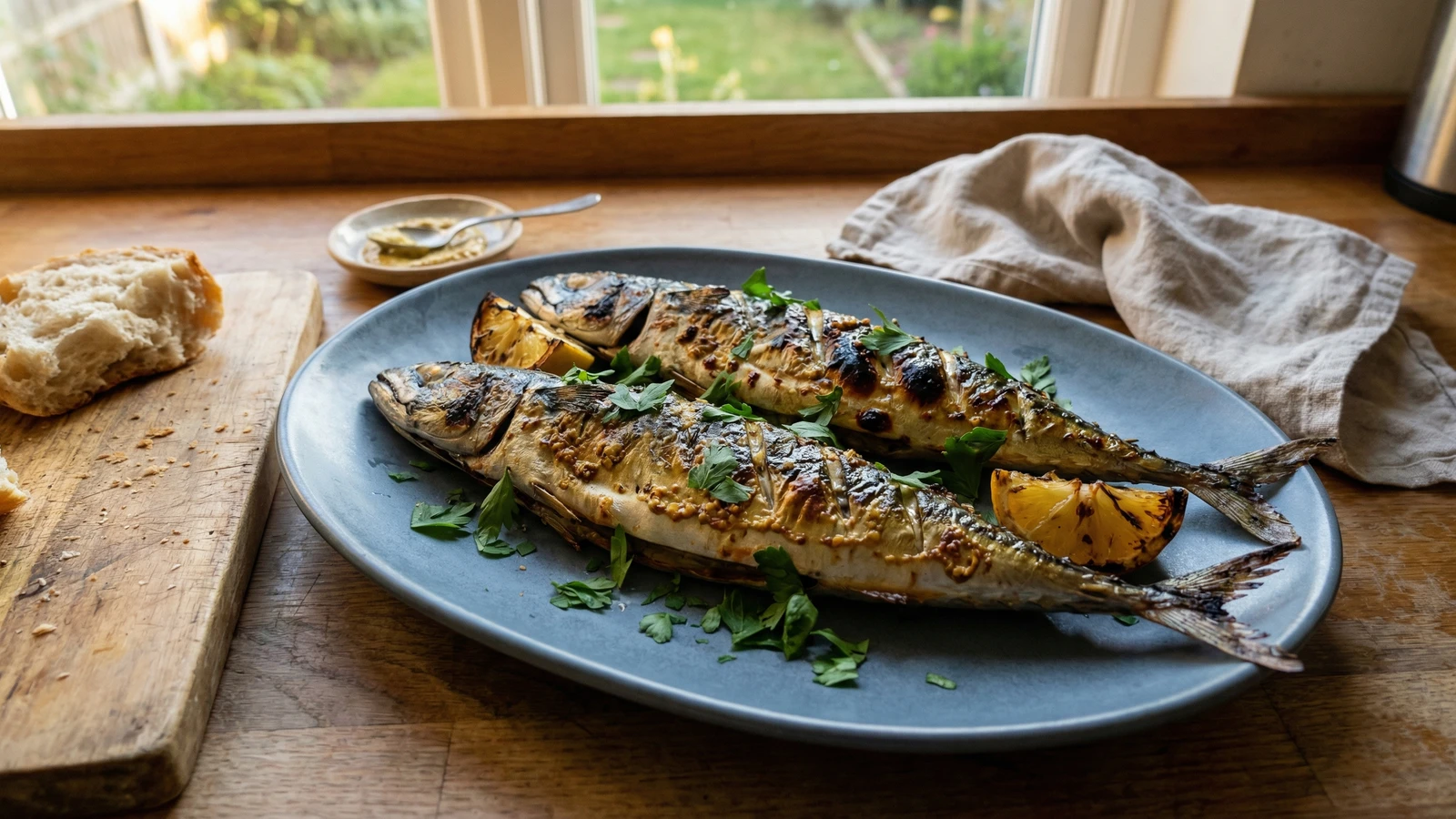 Grilled Mackerel with Mustard and Lemon