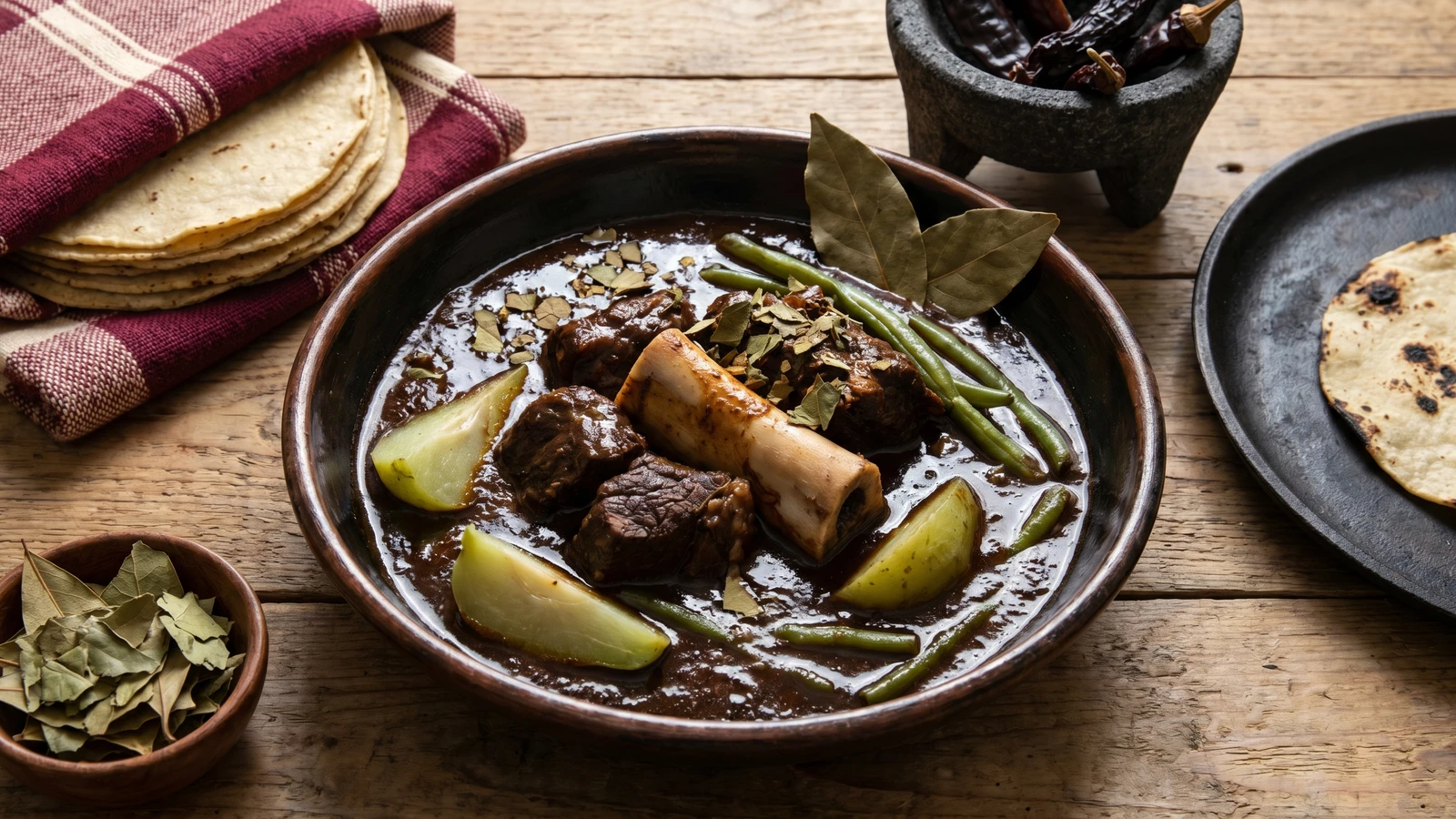 Mole Chichilo Oaxaqueno con Res y Hoja de Aguacate