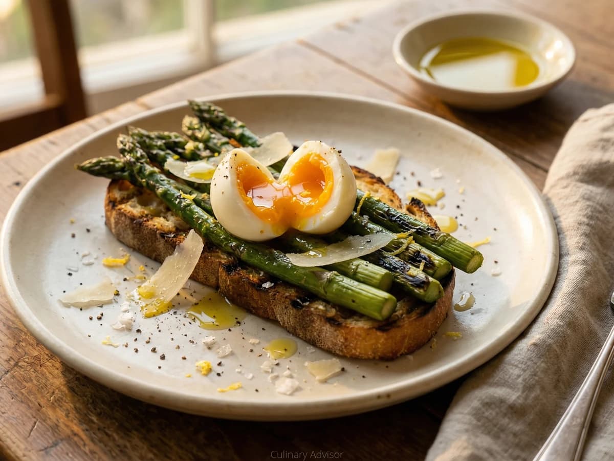 Spring Asparagus Bruschetta with Soft Egg - Chef Ally
