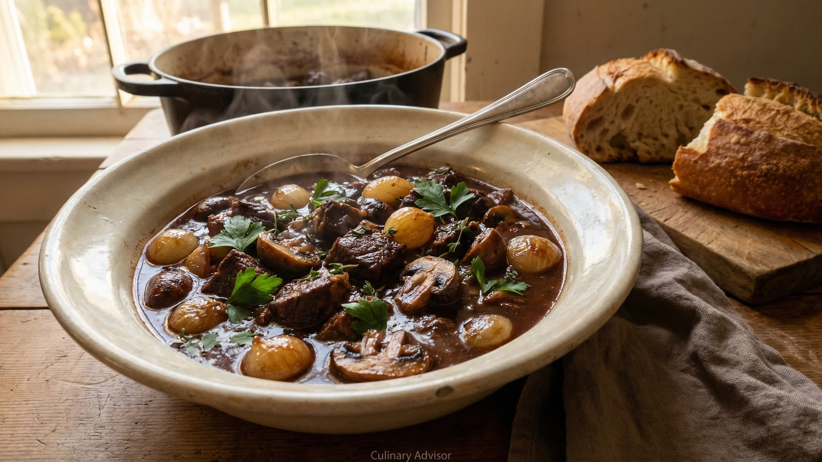Beef Bourguignon with Pearl Onions and Mushrooms