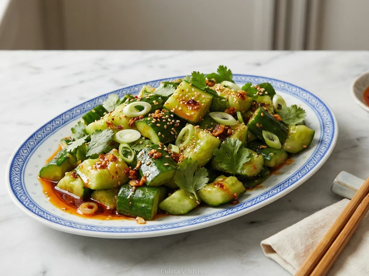 Smashed Cucumber Salad with Chili Crisp - Chef Dean