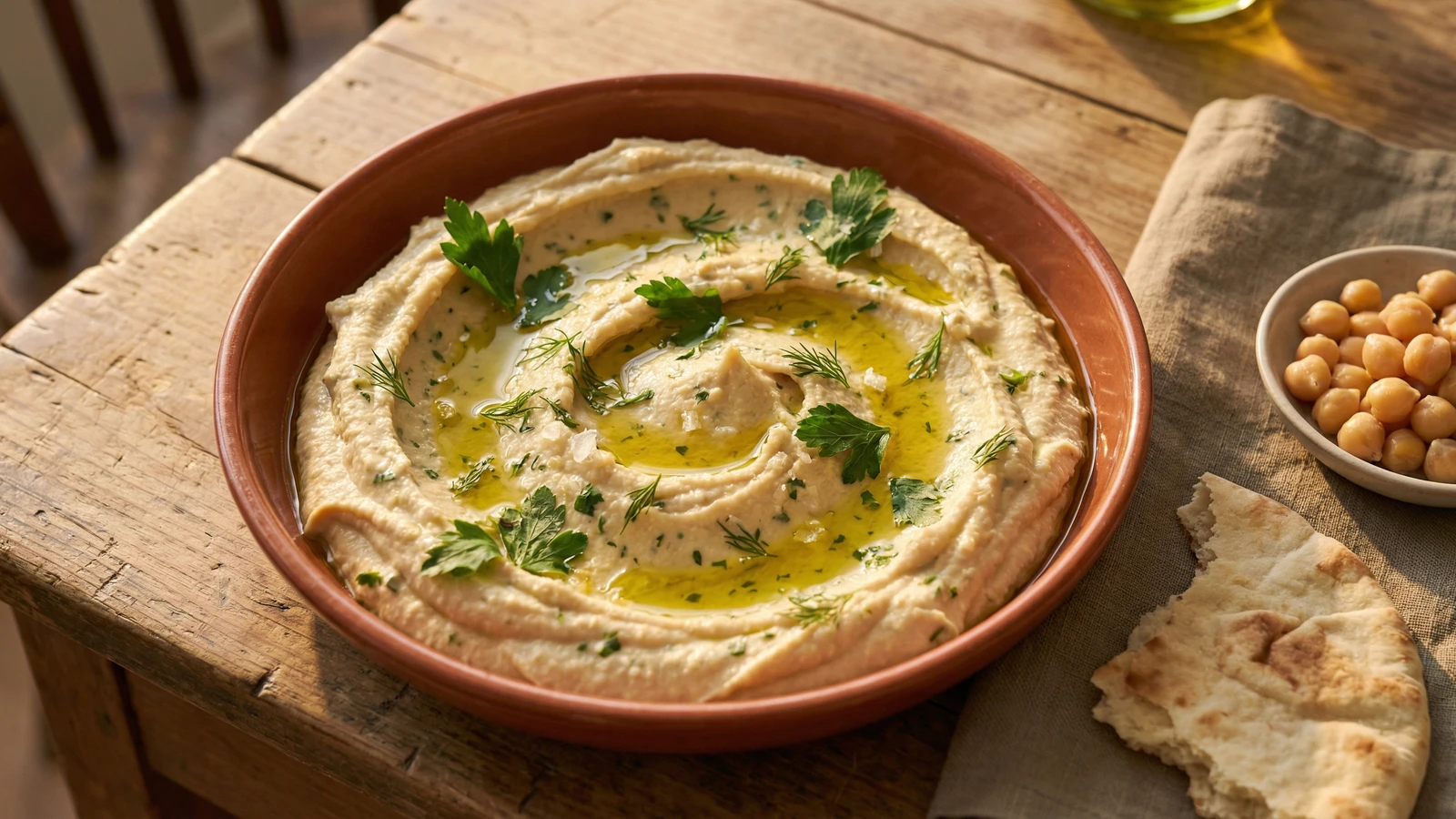 Fresh Chickpea Hummus with Garden Herbs
