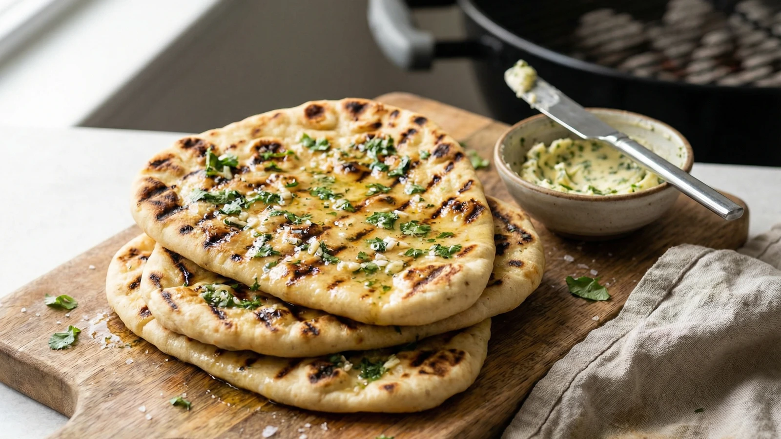 Grilled Naan with Herb Butter