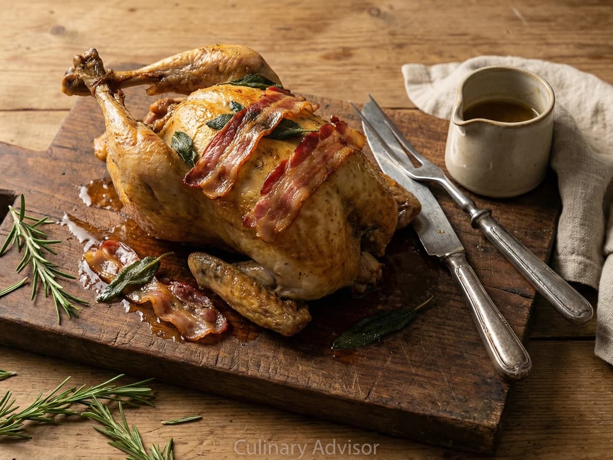 Faraona Arrosto con Pancetta e Salvia