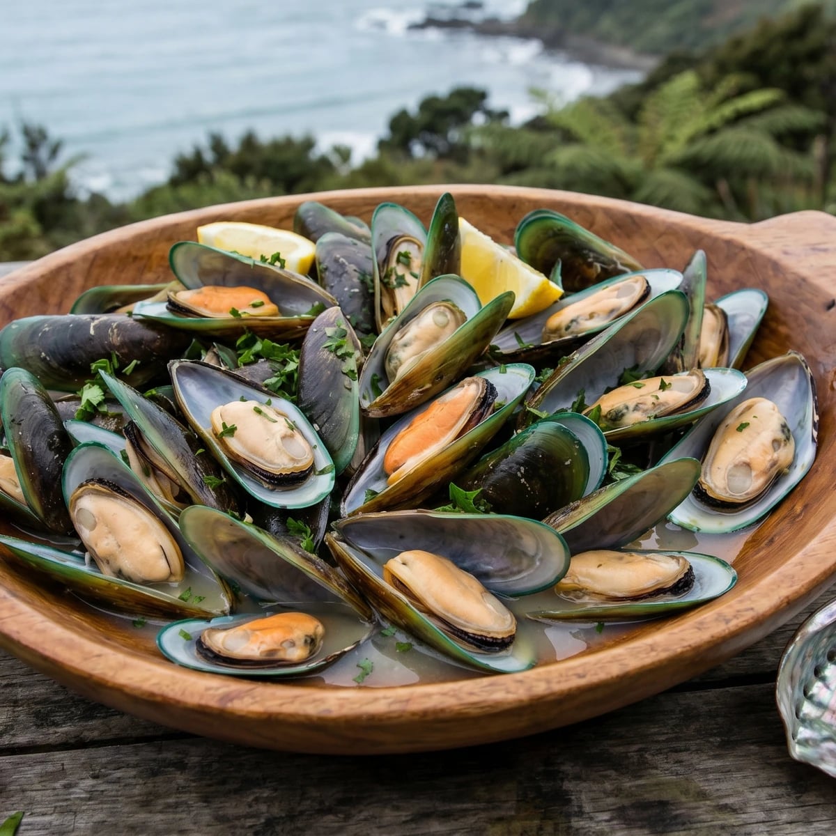 Kūtai Kōhuatia (Māori Steamed Green-Lipped Mussels)