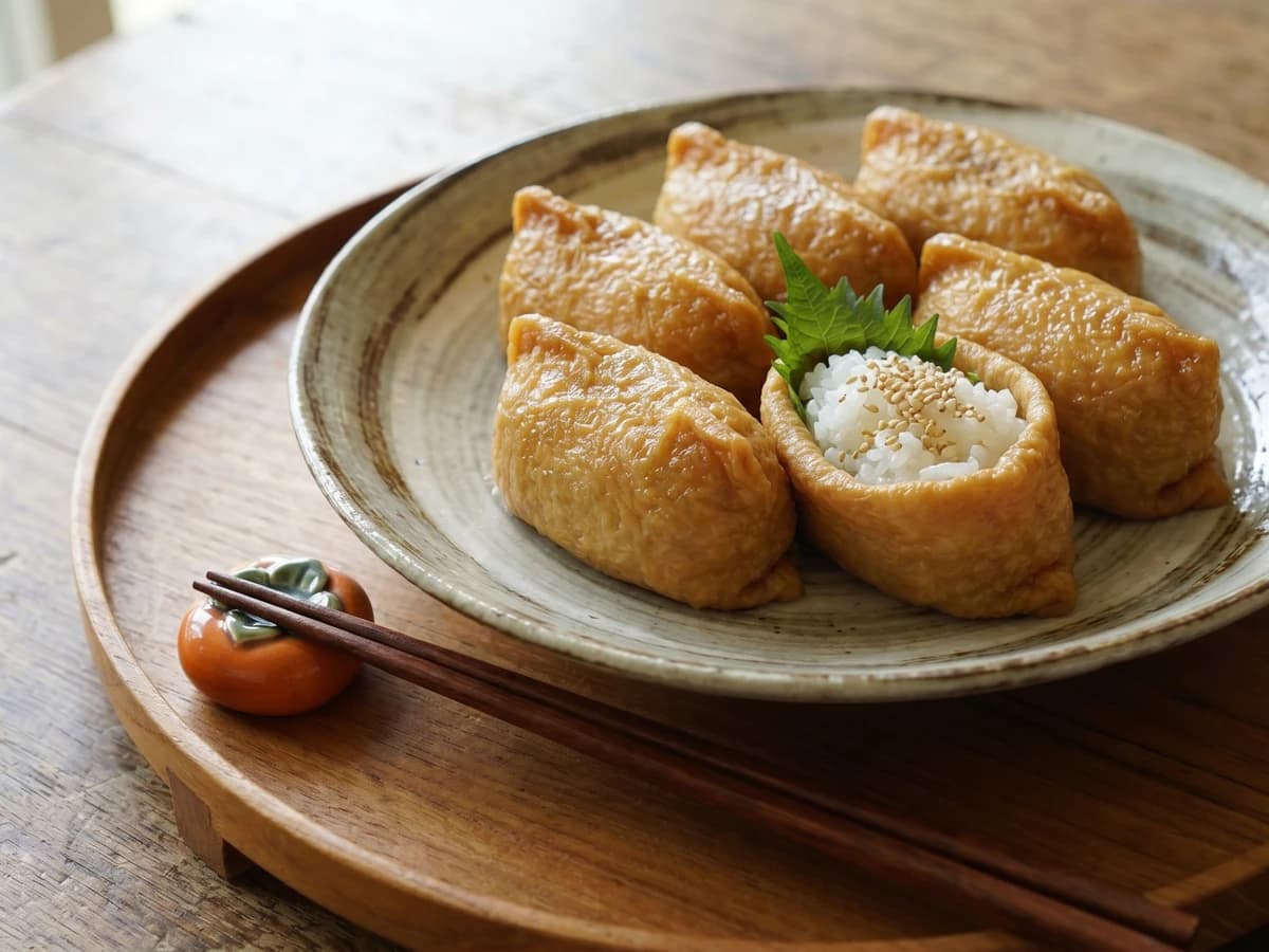 Inarizushi (稲荷寿司, sushi rice in fried tofu pouches)