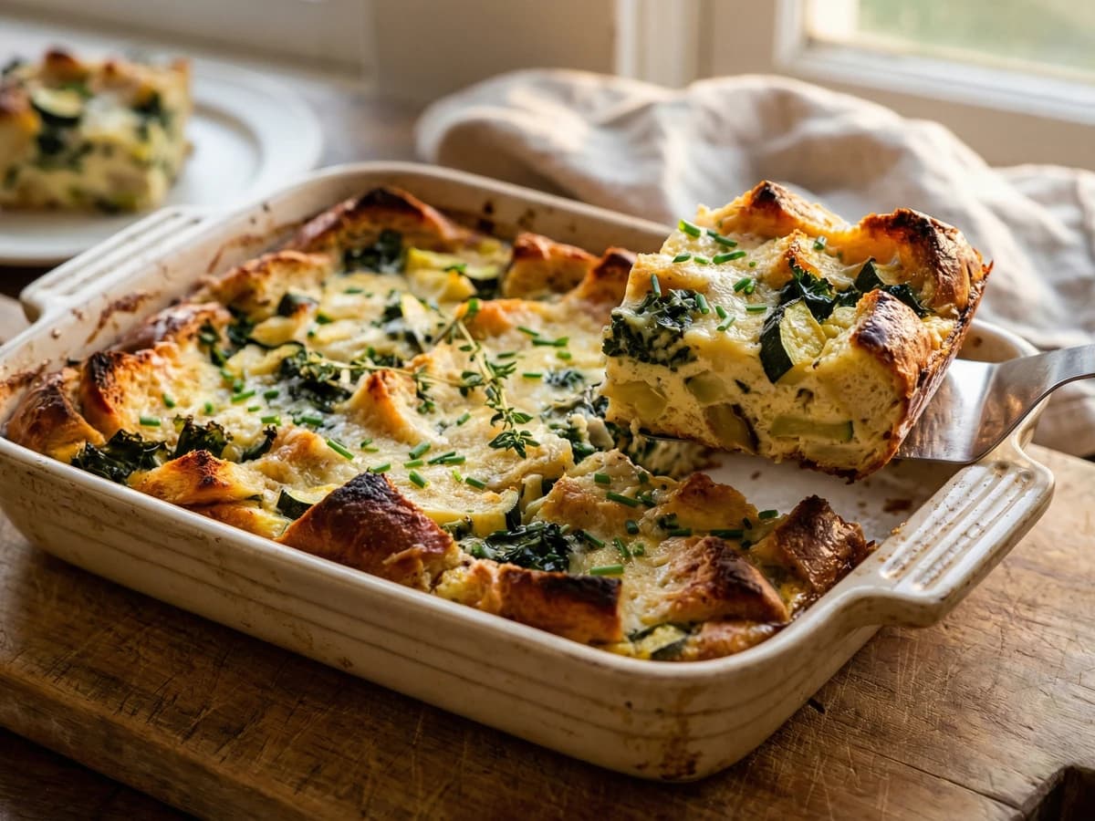 Savory Bread Pudding with Market Vegetables - Chef Ally