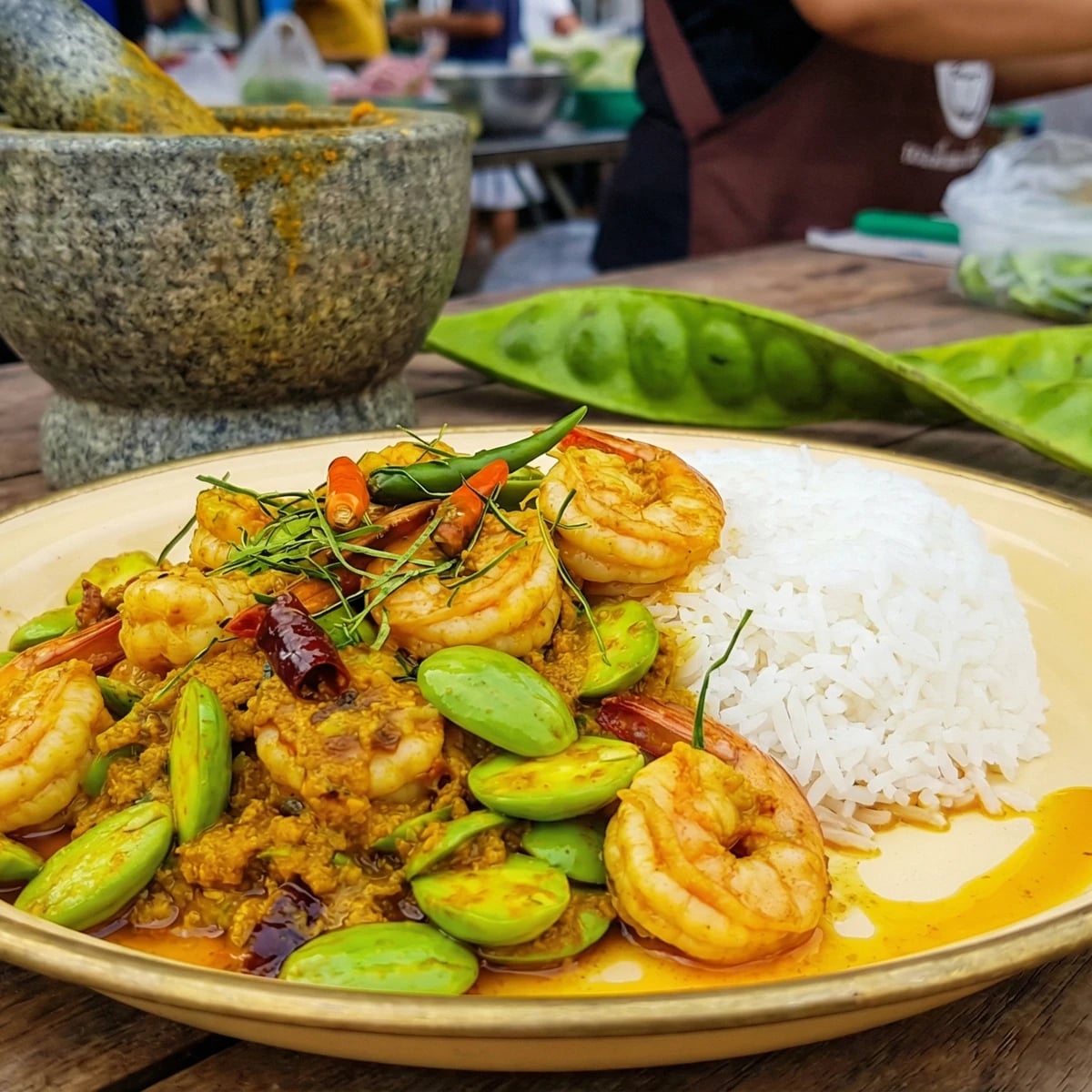 Stink Bean Shrimp Curry (Phat Sato Goong)