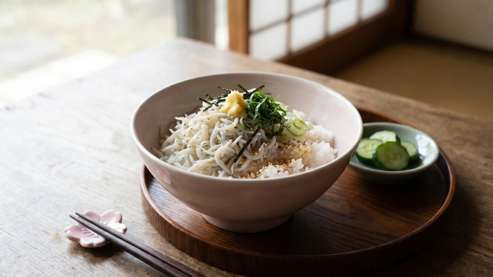 Shirasudon (しらす丼, whitebait rice bowl)