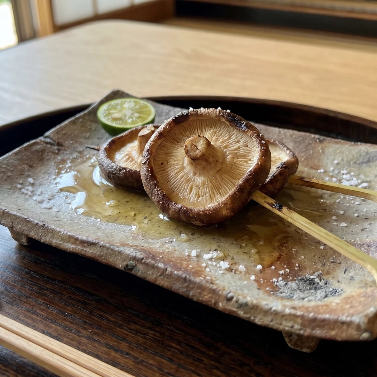 Shiitake Kushiyaki (椎茸串焼き, grilled shiitake skewers)