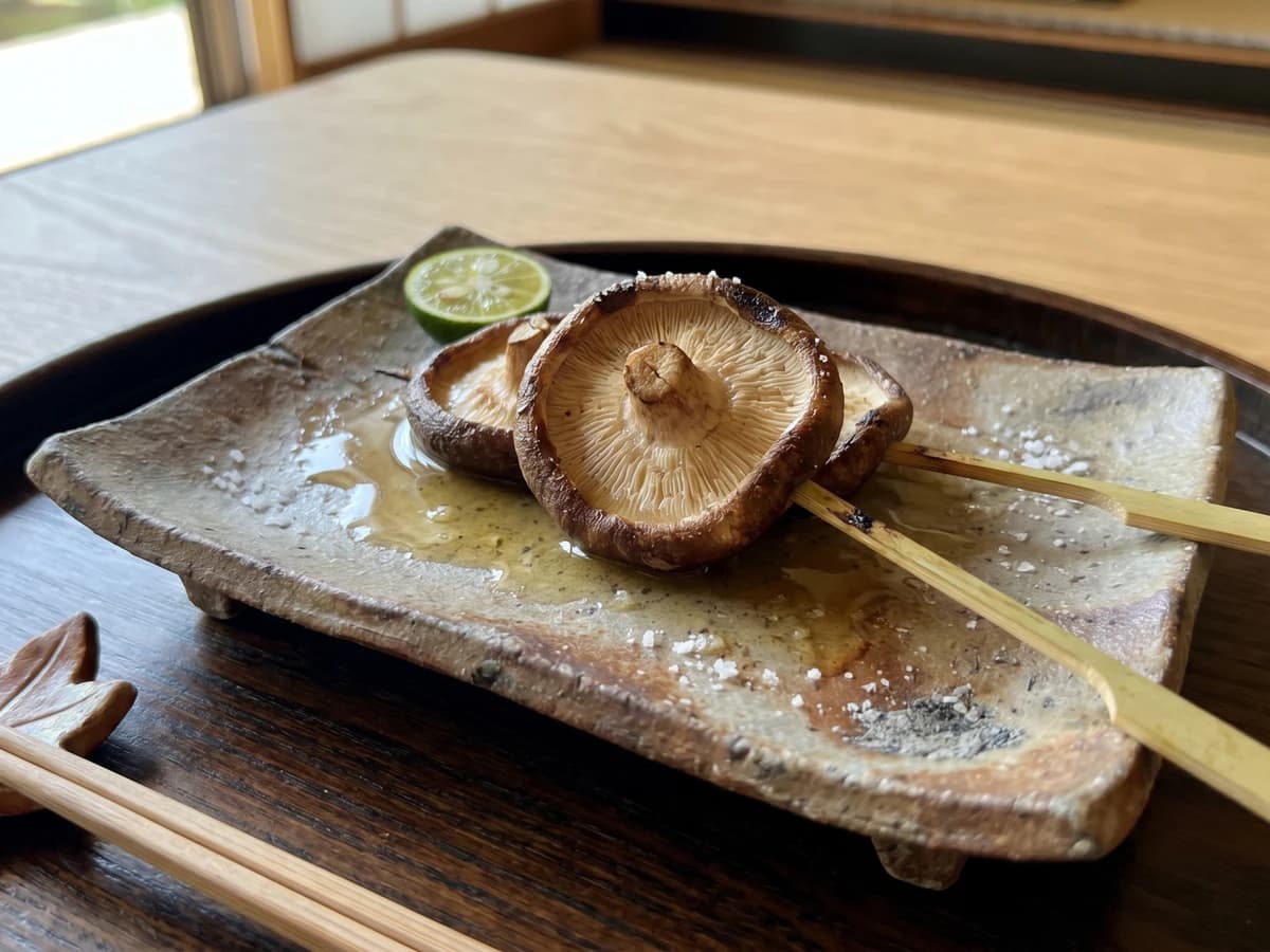 Shiitake Kushiyaki (椎茸串焼き, grilled shiitake skewers)