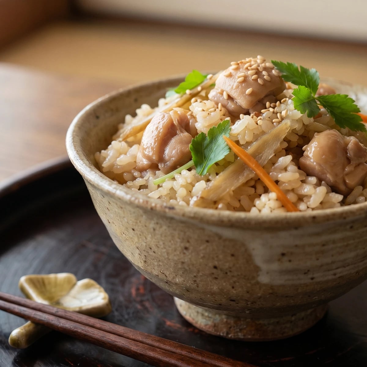 Chicken and Burdock Rice (鶏ごぼうの炊き込みご飯, Tori Gobō no Takikomi Gohan)