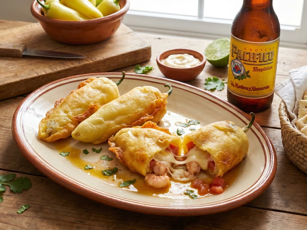 Chiles Güeros Rellenos de Queso y Camarón - Chef Lupita