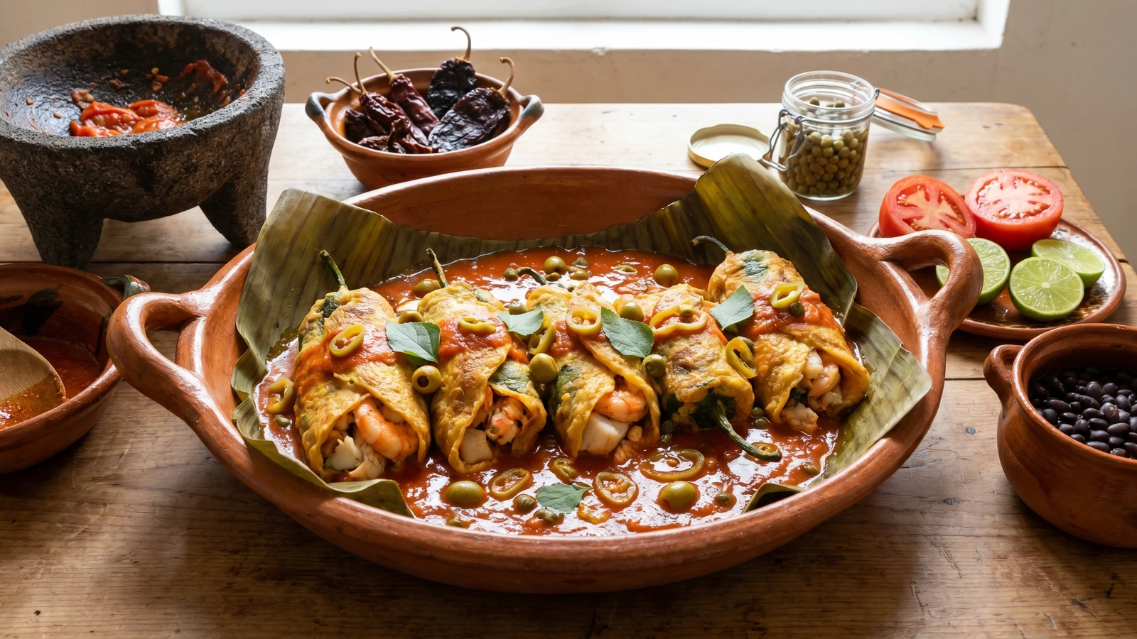 Chiles Rellenos de Mariscos a la Veracruzana