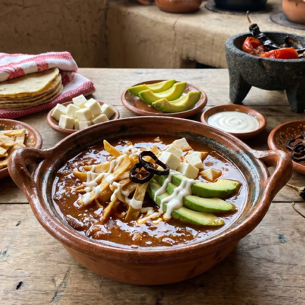 Sopa Azteca (Sopa de Tortilla con Pasilla)
