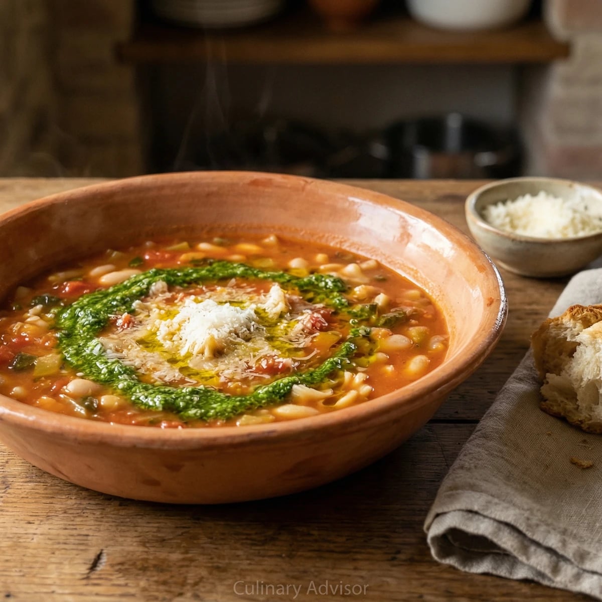 Seasonal Minestrone with Pesto