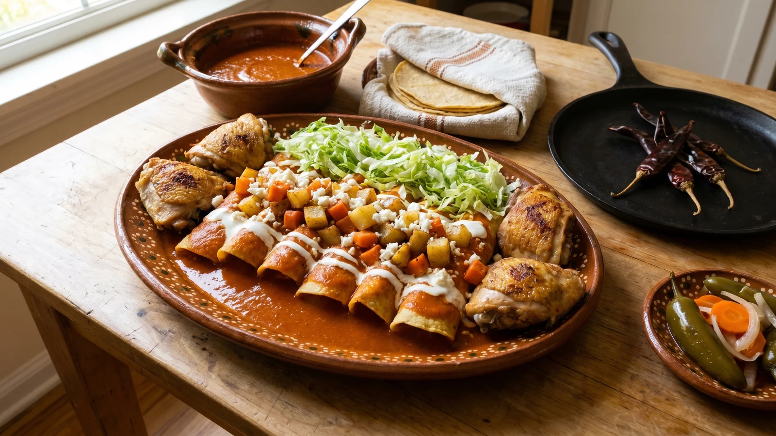 Enchiladas Queretanas con Pollo Entero