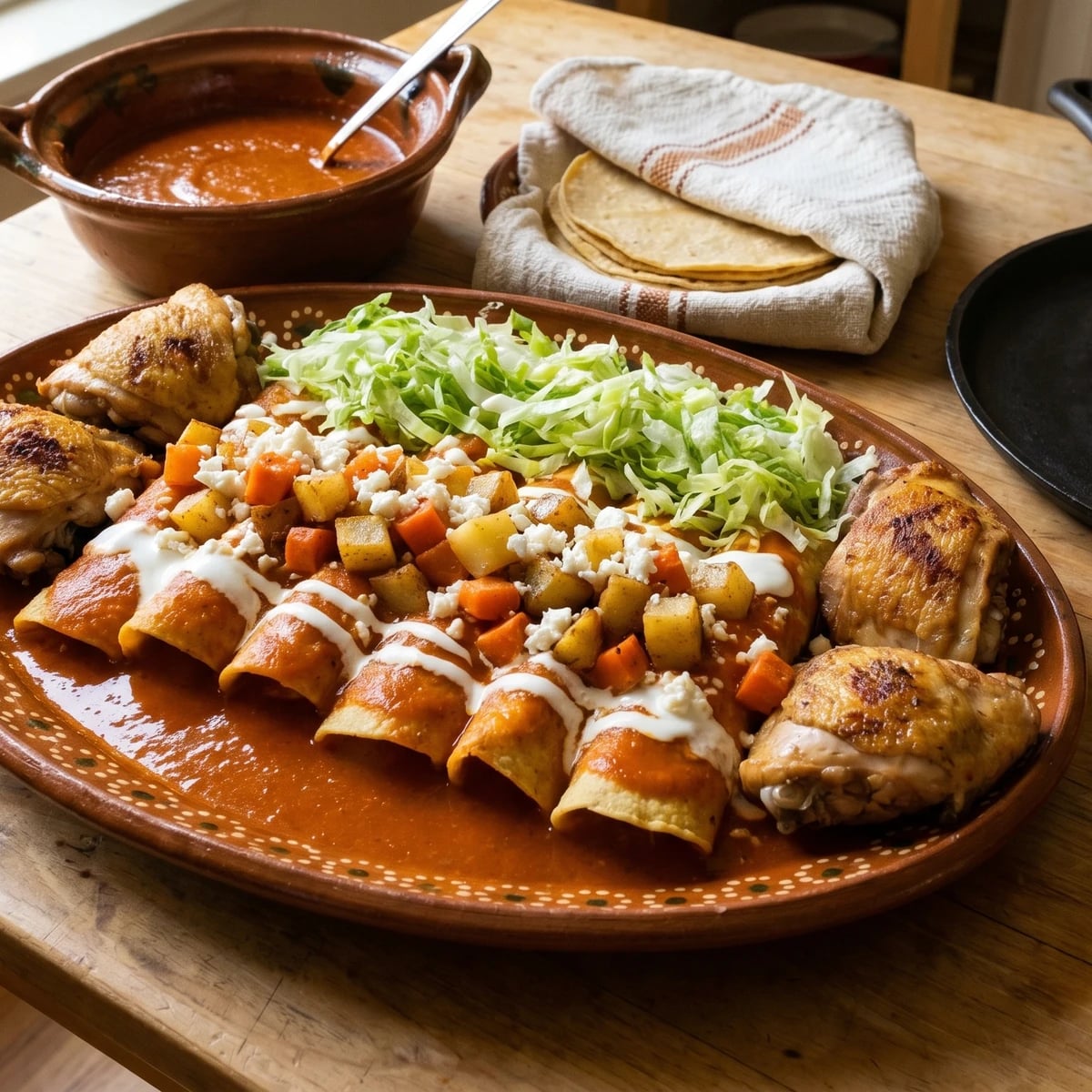 Enchiladas Queretanas con Pollo Entero