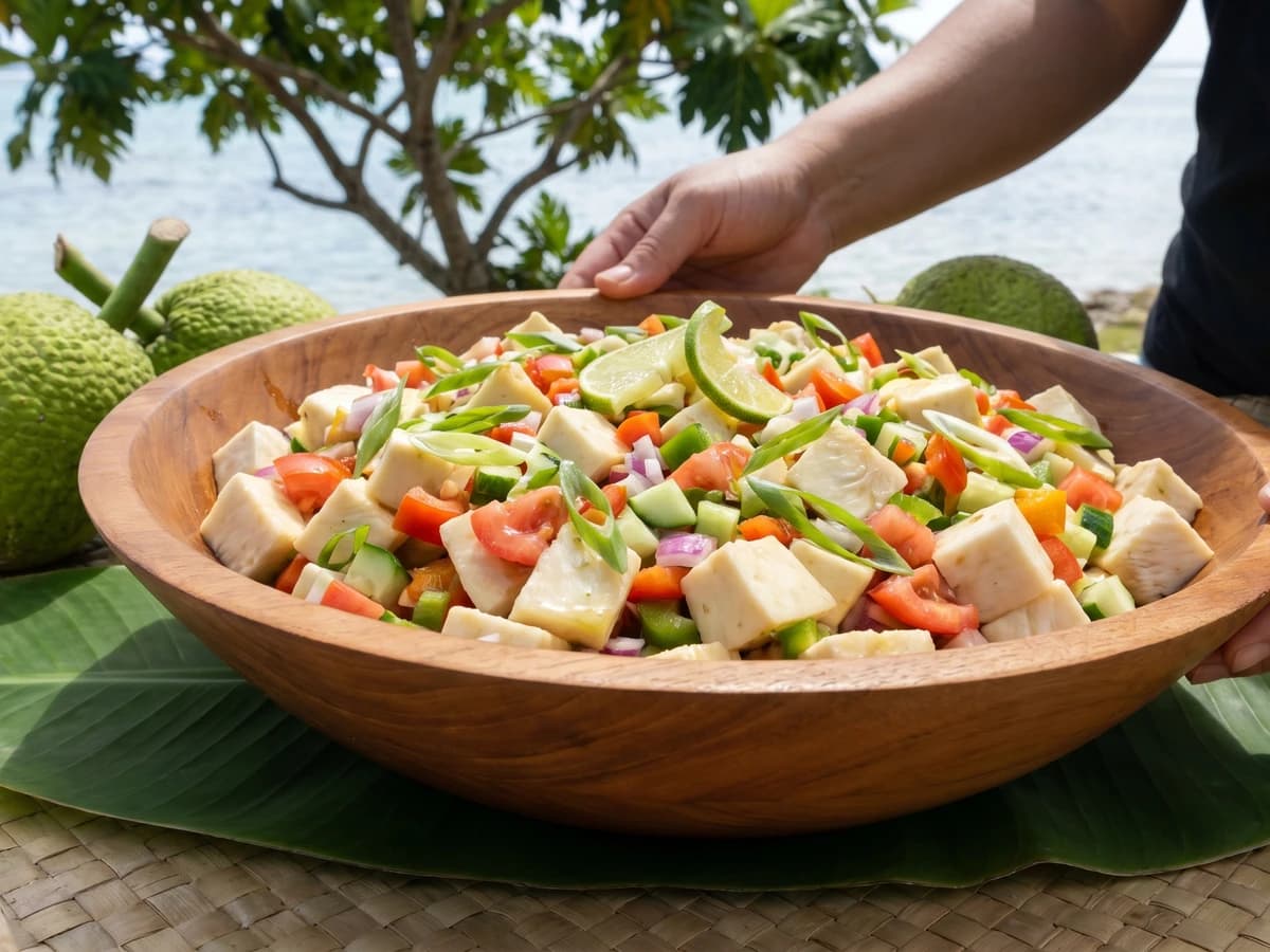 Kuru Salad (Cook Islands Breadfruit Salad) - Chef Makoa