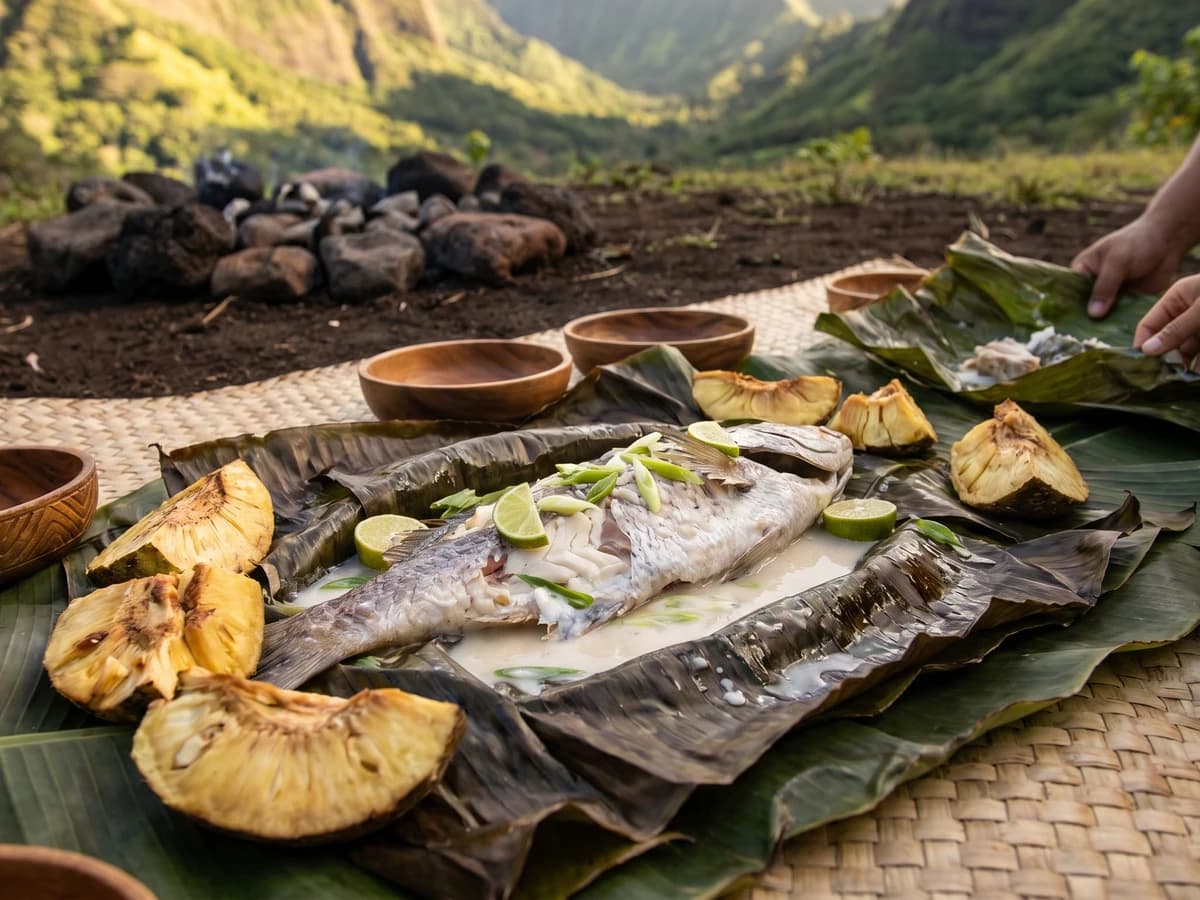 Umukai Ika me Mei (Marquesan Earth-Oven Fish and Breadfruit) - Chef Makoa