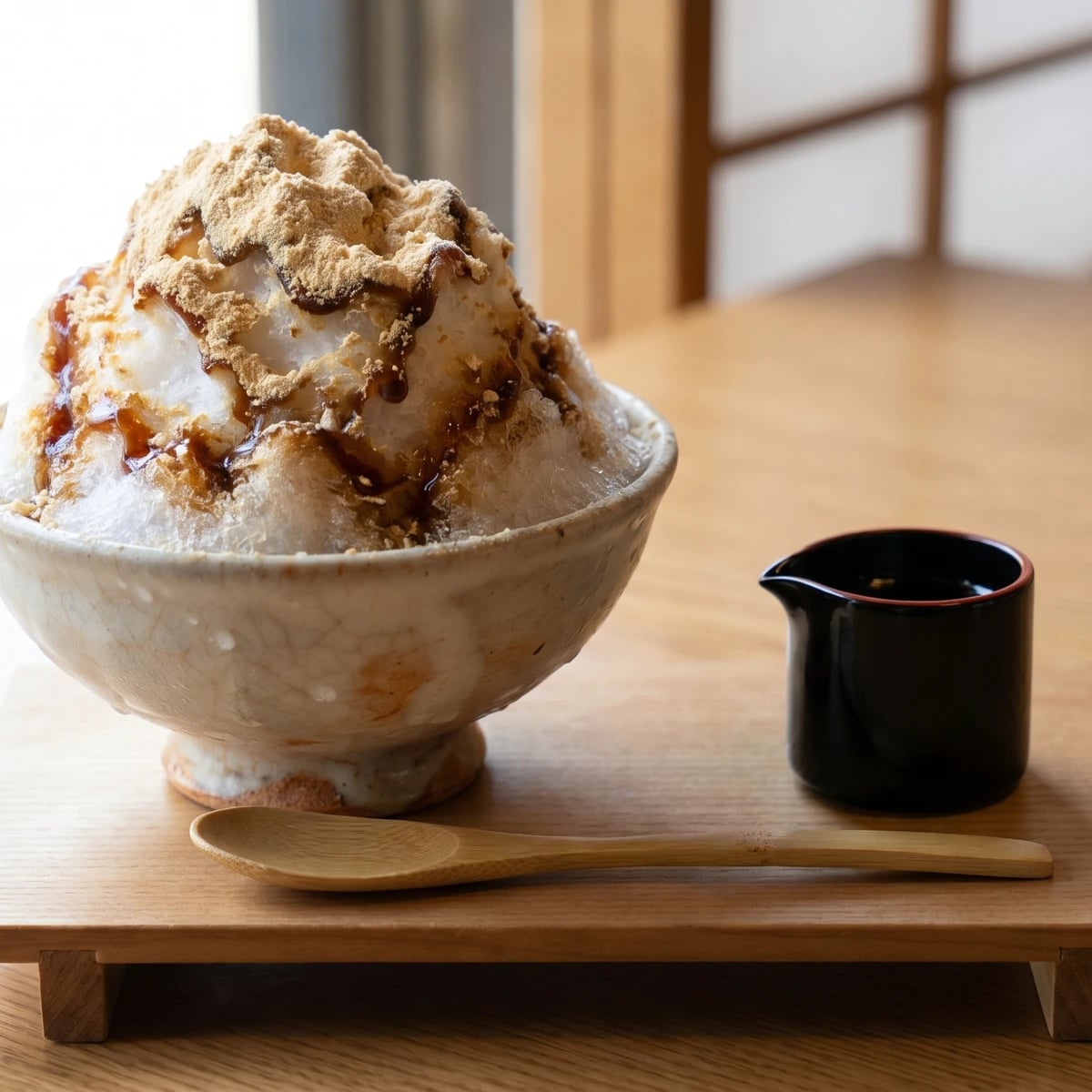 Black Sugar and Kinako Shaved Ice (黒蜜きなこかき氷, Kuromitsu Kinako Kakigōri)