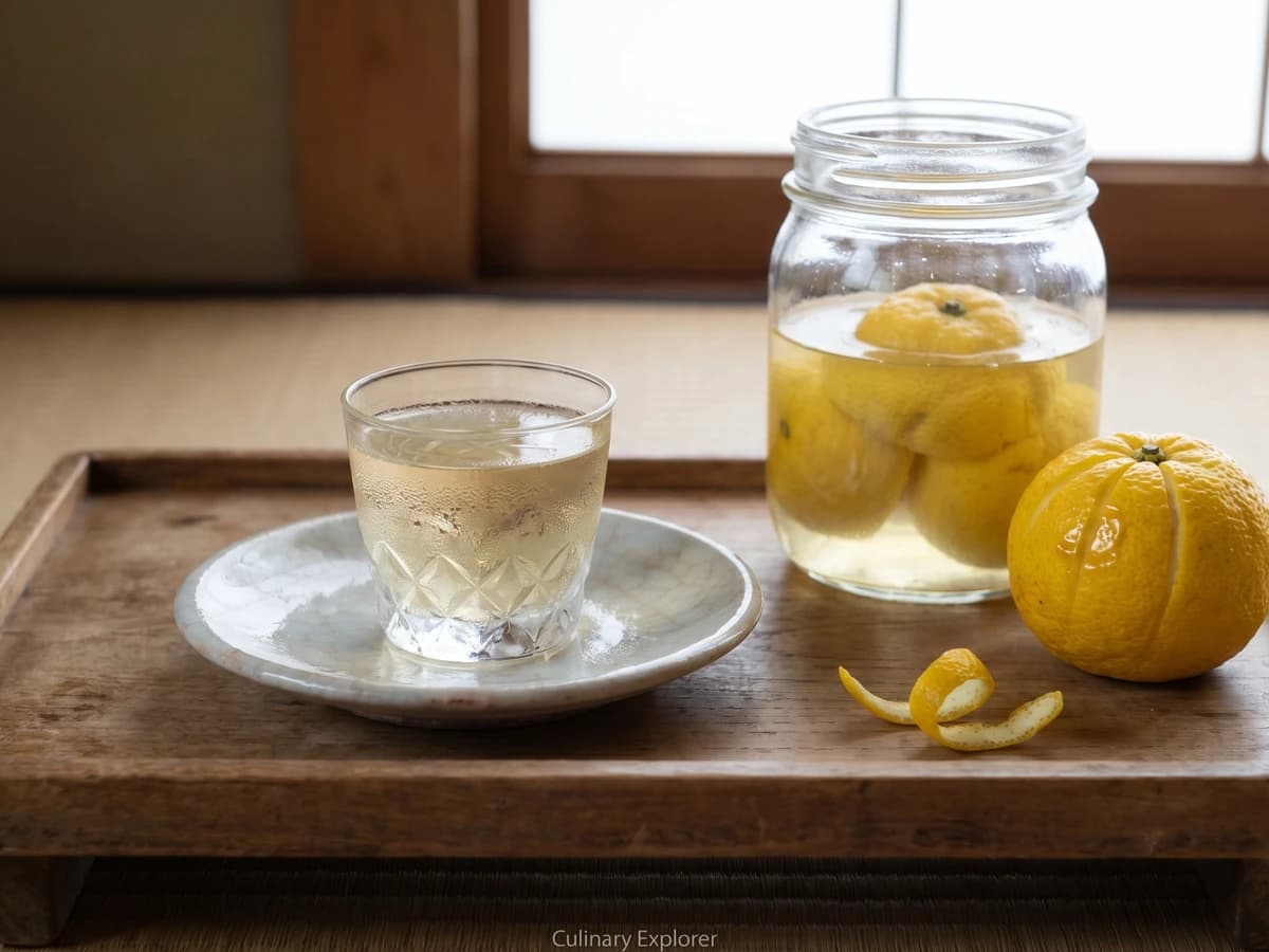 Yuzushu (柚子酒, homemade yuzu liqueur) - Chef Takumi