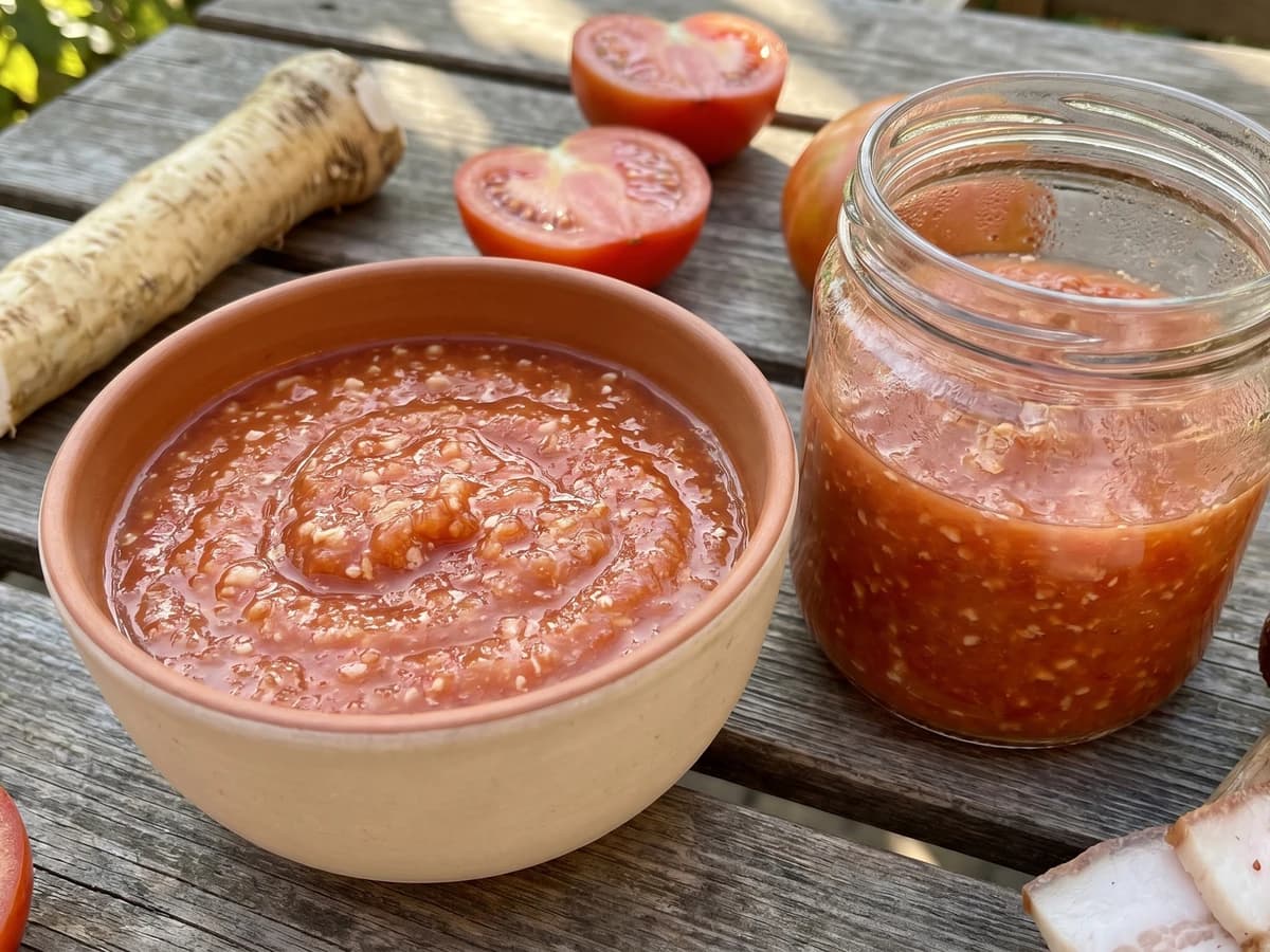 Khrinovina (хріновина, raw horseradish-tomato relish) - Chef Lesia