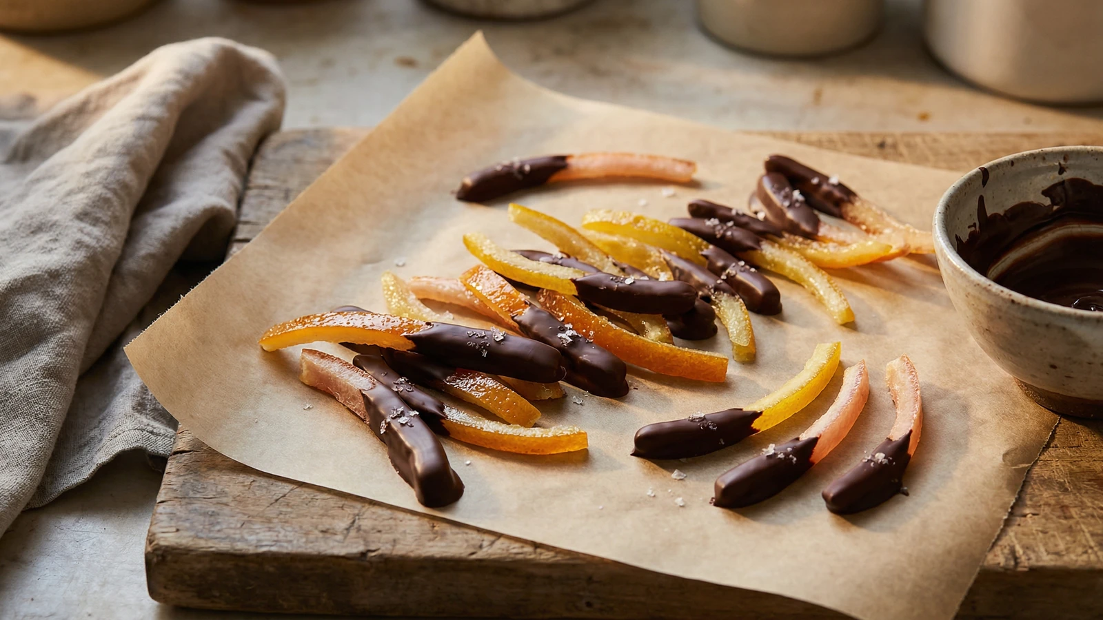 Candied Citrus Peel Dipped in Dark Chocolate