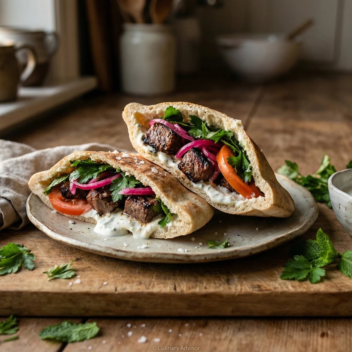 Grilled Lamb Pita with Yogurt