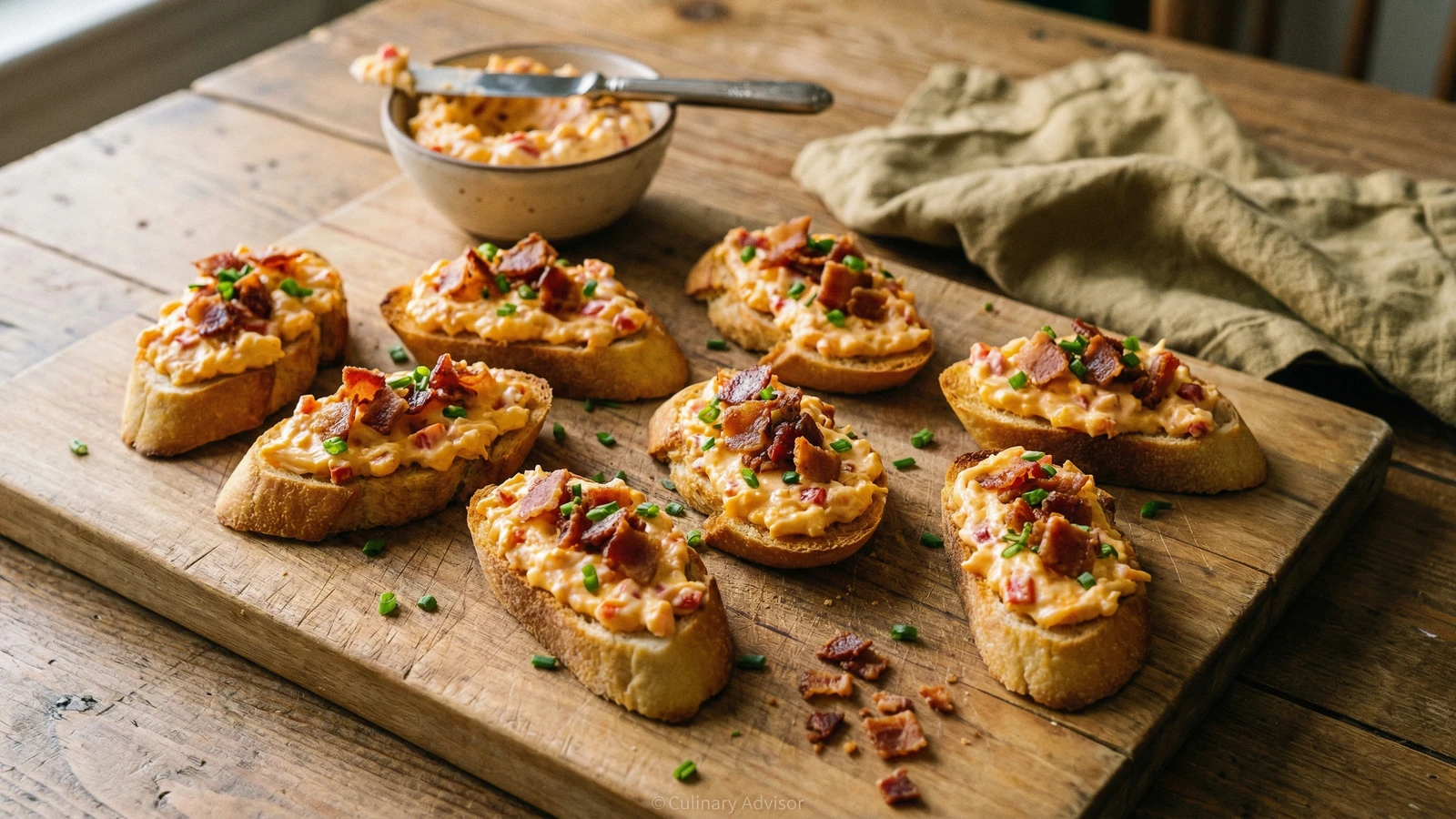 Pimento Cheese Crostini with Bacon