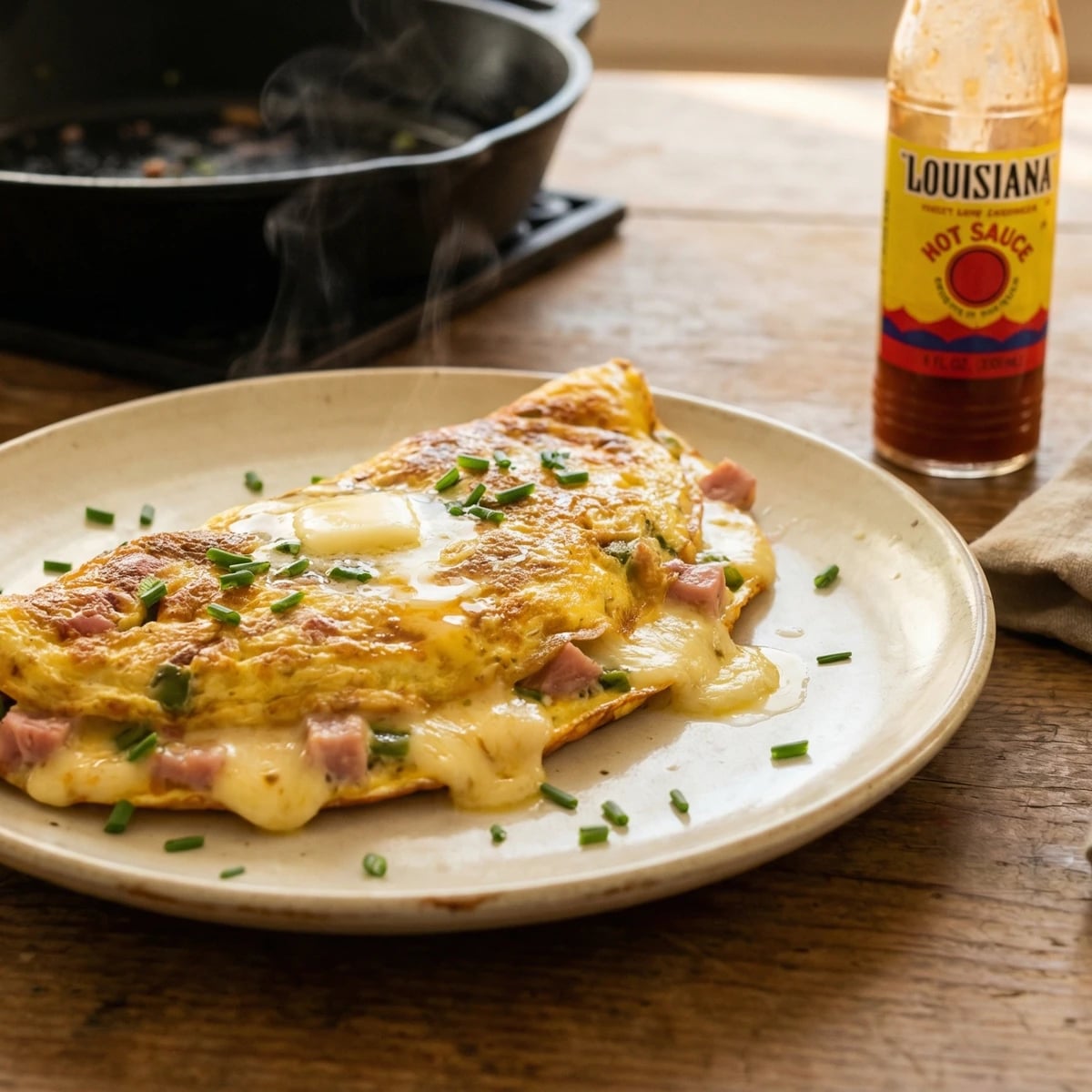 Tasso Ham and Pepper Jack Omelette