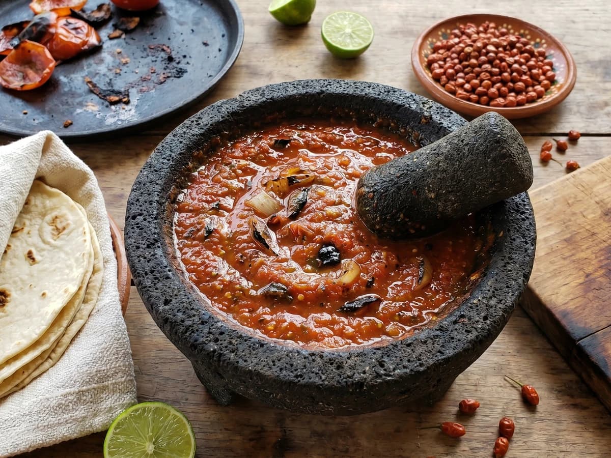 Salsa de Chiltepín Tatemado en Molcajete - Chef Lupita