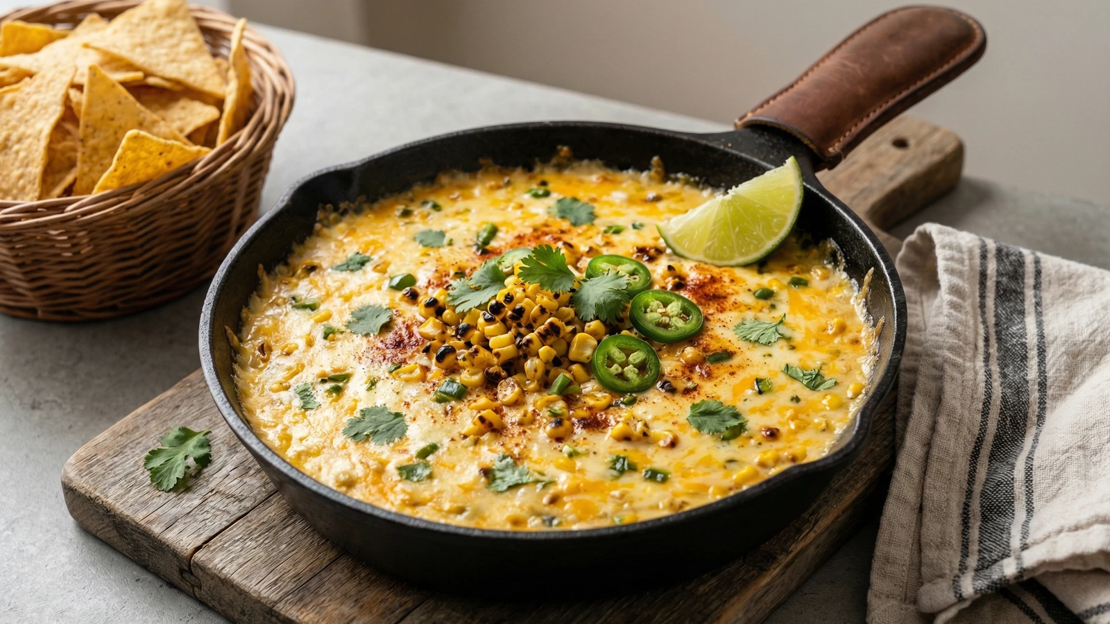 Charred Corn and Jalapeño Queso Dip
