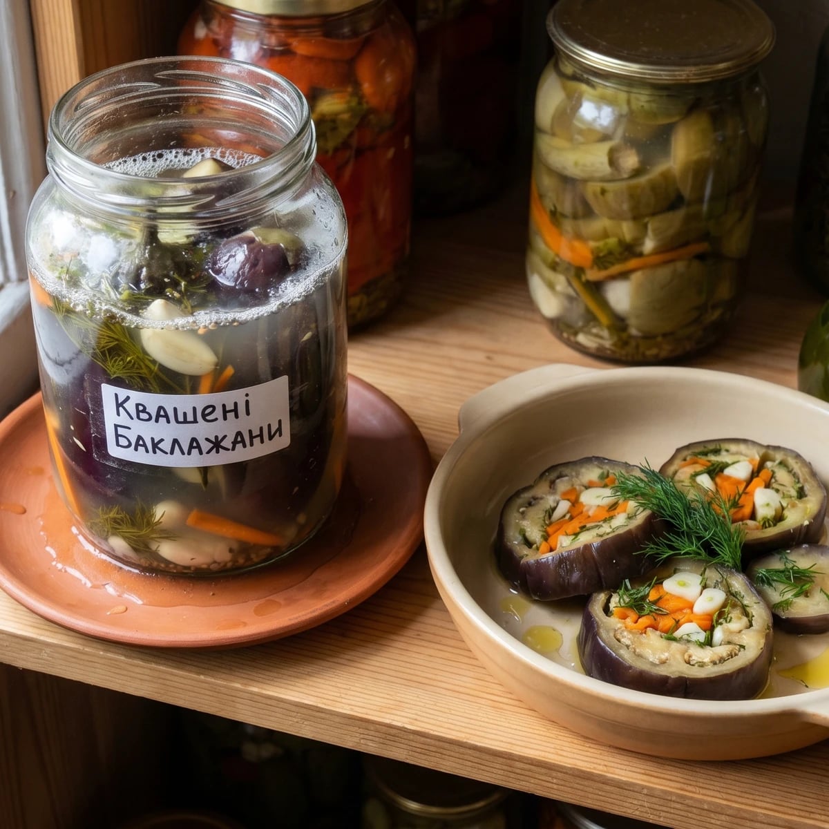 Kvasheni Baklazhany (квашені баклажани, stuffed aubergines)