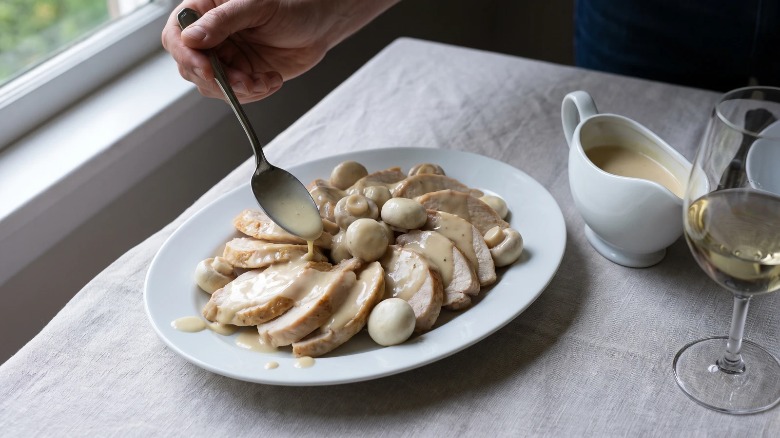 Suprêmes de Volaille aux Champignons, à Blanc