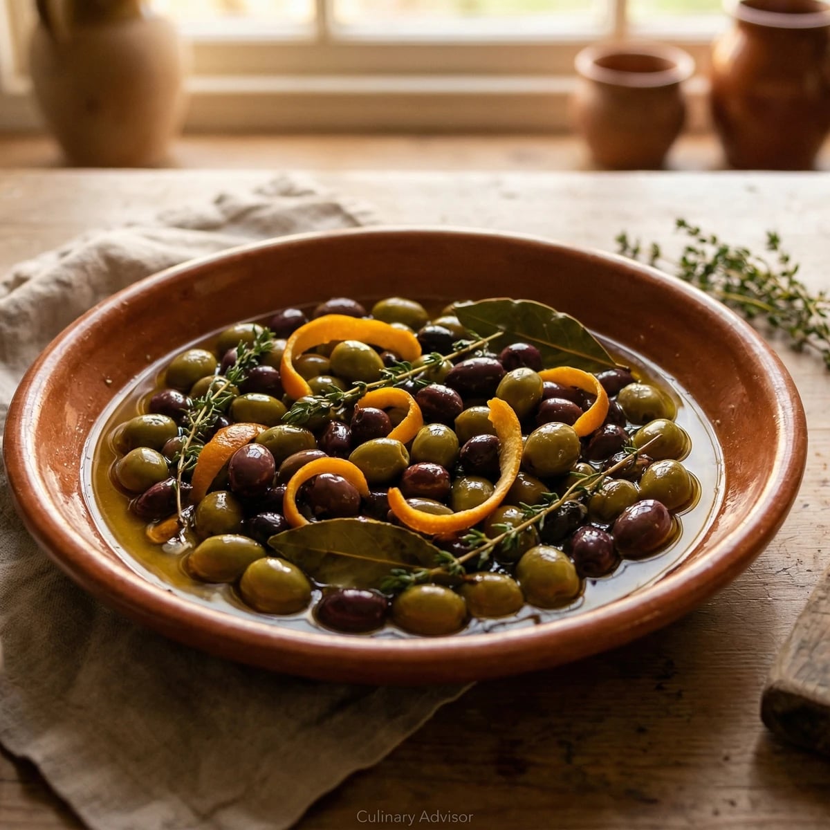 Warm Marinated Olives with Orange and Herbs