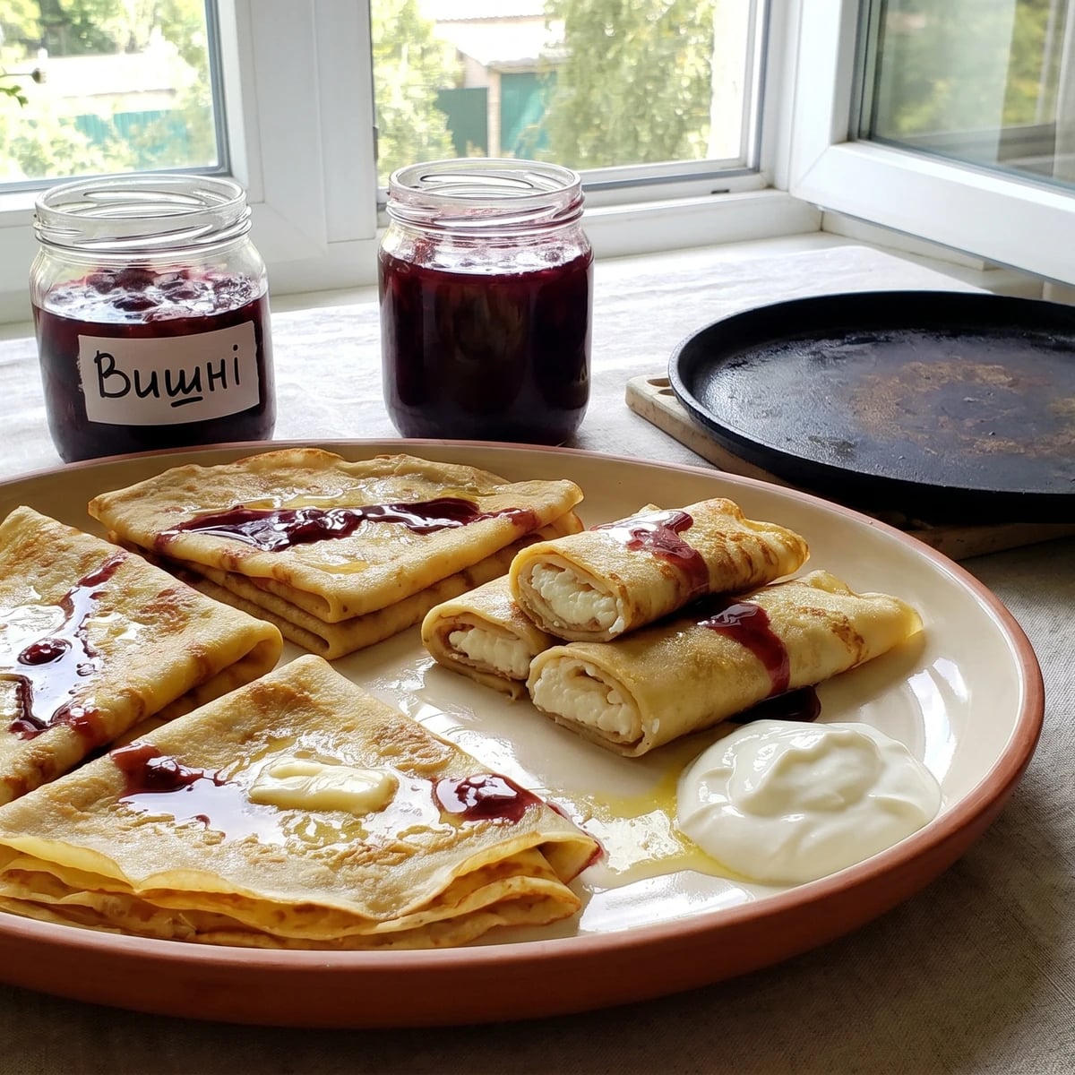 Mlyntsi (млинці, thin pancakes)