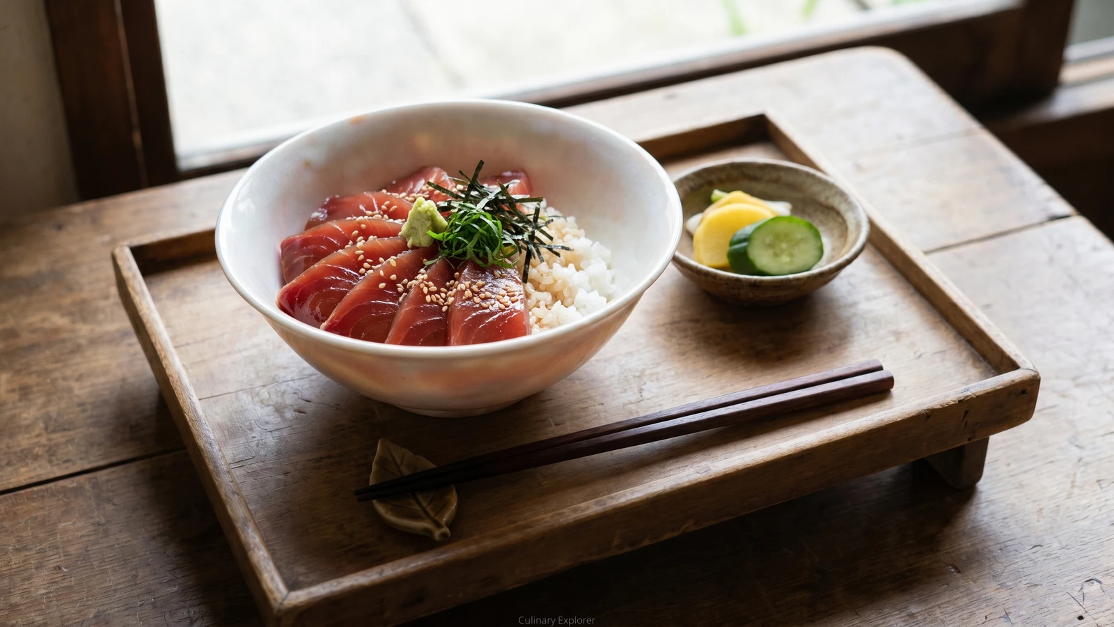 Zukedon (漬け丼, marinated sashimi rice bowl)
