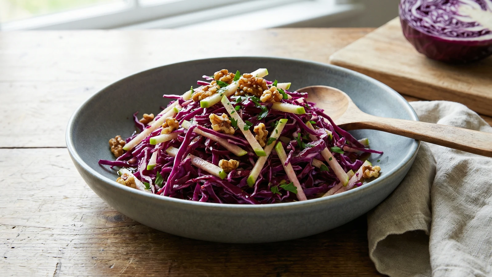 Red Cabbage and Apple Slaw with Walnuts