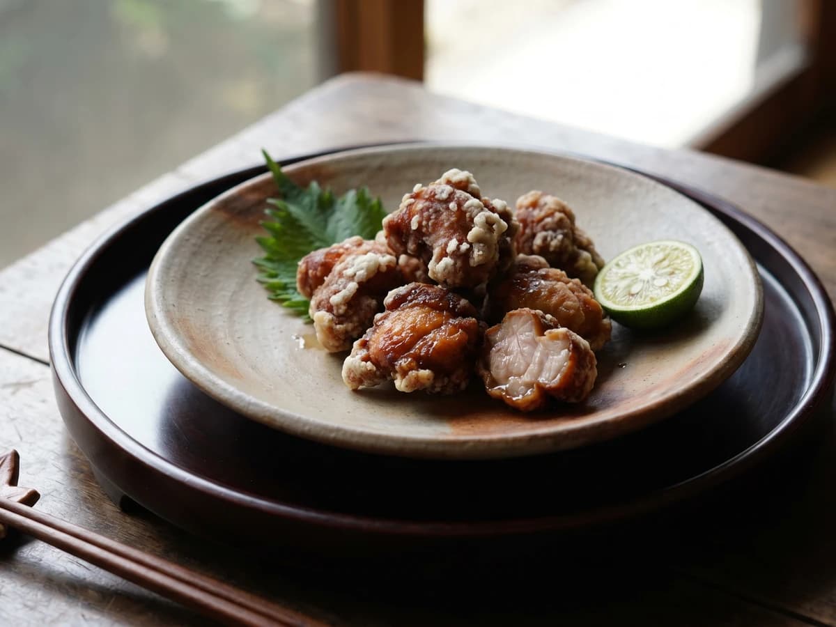 Tatsuta-age (竜田揚げ, soy-marinated fried chicken)