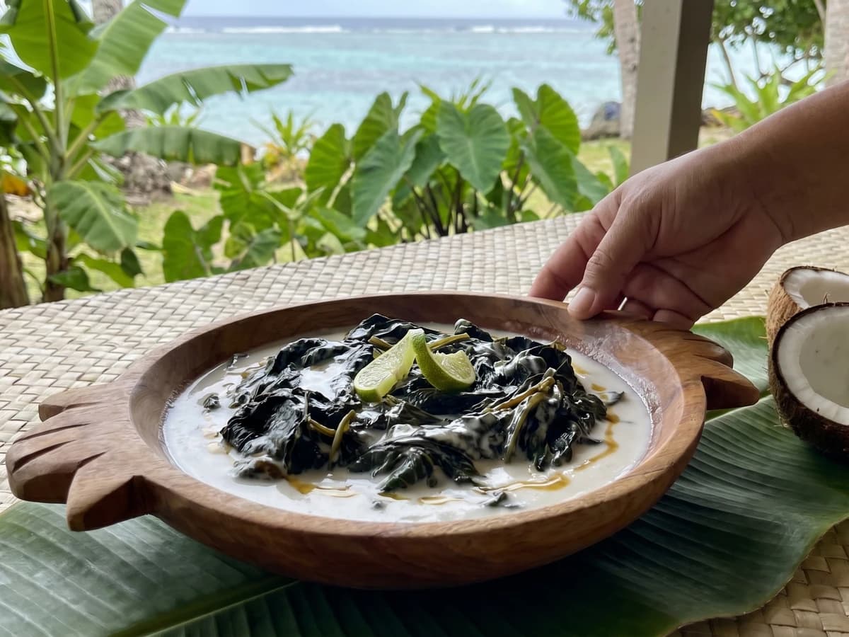 Rukau (Cook Islands Taro Leaves in Coconut Cream) - Chef Makoa