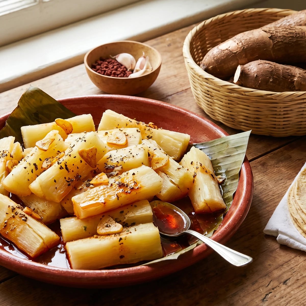 Yuca Sancochada con Mojo de Ajo Veracruzano