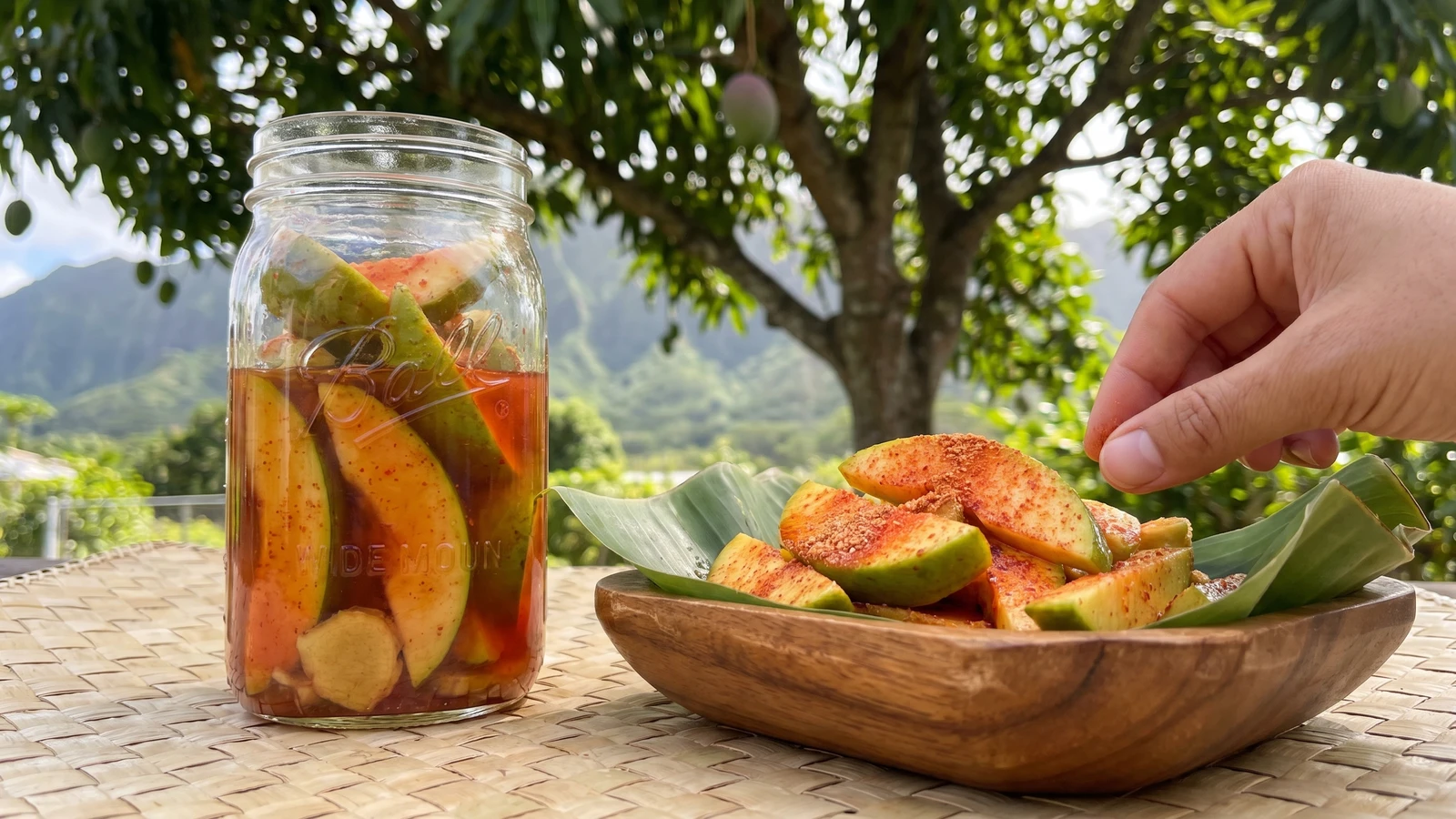 Hawaiʻi Local Pickled Mango with Li Hing Mui (Salted Plum Powder)