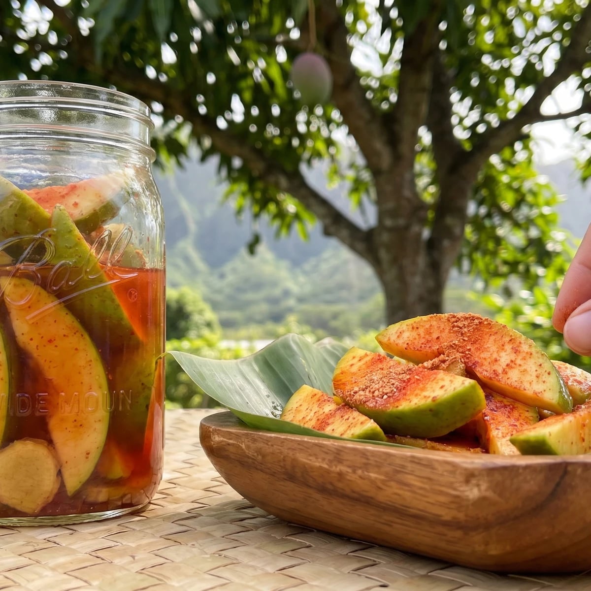 Hawaiʻi Local Pickled Mango with Li Hing Mui (Salted Plum Powder)