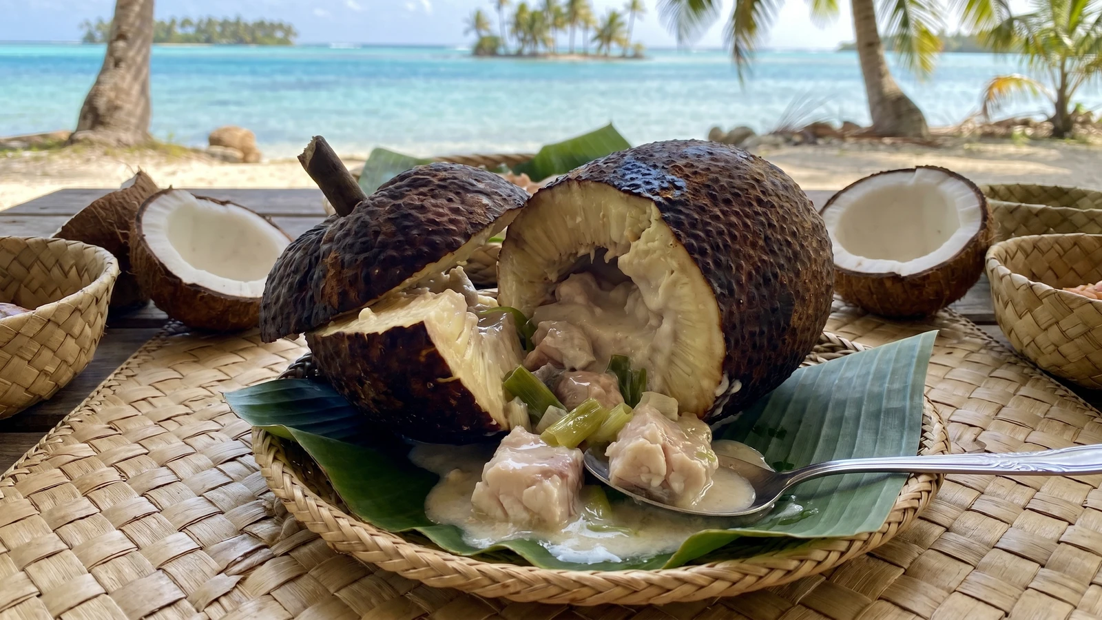 Teasu (Tuvaluan Stuffed Breadfruit with Fish and Coconut Cream)