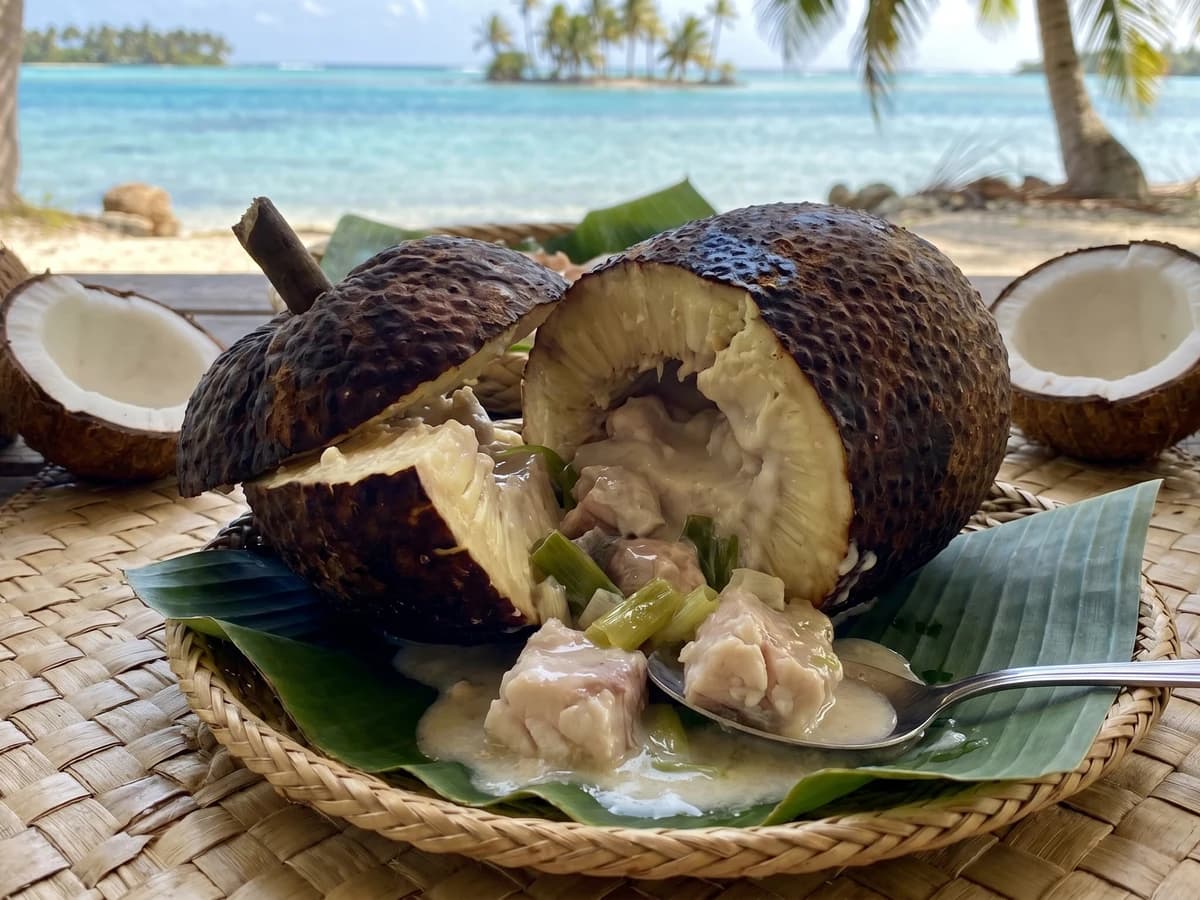 Teasu (Tuvaluan Stuffed Breadfruit with Fish and Coconut Cream) - Chef Makoa